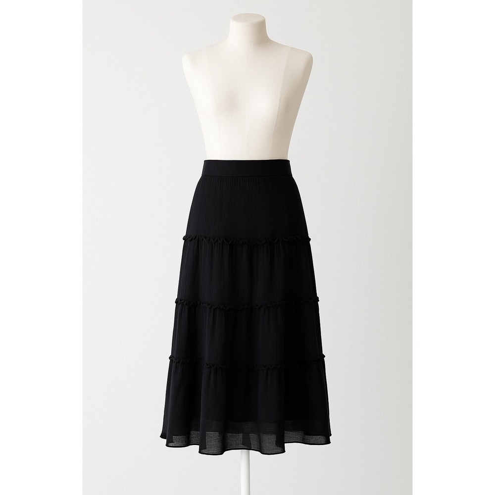 VTG Y2K The Limited Silk Womens Skirt Size 2 Black Tiered Ruffle‎ Whimsigoth